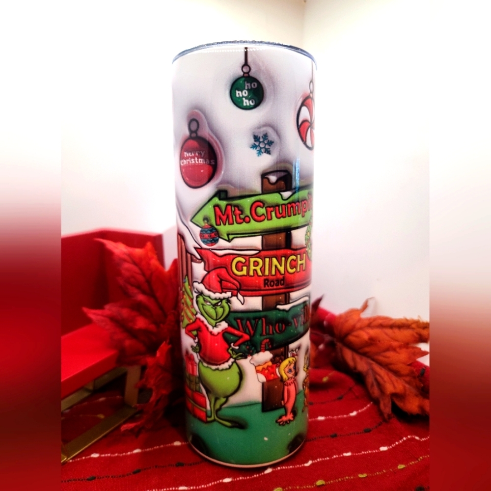 GRINCH  3D Directions Tumbler 20 oz Stainless Steel Cup with Lid